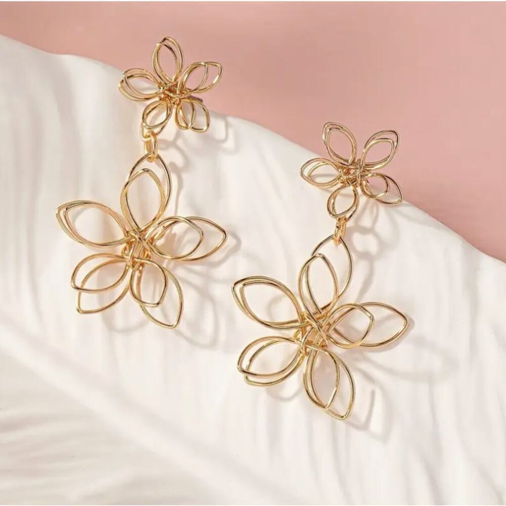 NEW - Gold Dangle Lotus Flower Earrings, Minimalist Jewelry